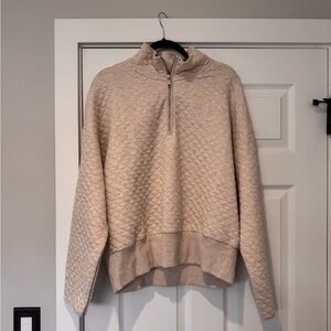 Auth.✅ NWOT Women’s Banana Republic “Heathered Oatmeal” Quilted 1/4 Zip Size XL🤍